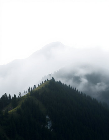 Foggy mountain landscape in Carpathian mountains, Ukraine.の写真素材