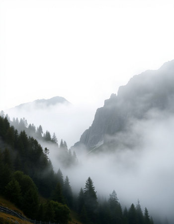 Mountain landscape with fog in the italian dolomites