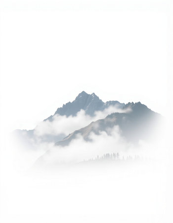 Mountains in fog on a white background. Landscape with mountains.