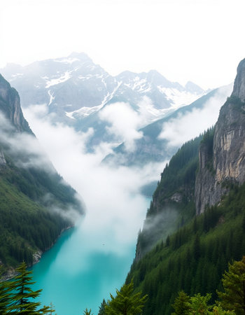 Mountain lake in the clouds.の写真素材
