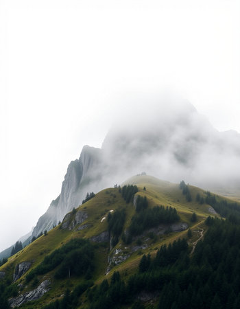 Mountain landscape with fog in the italian Dolomites.