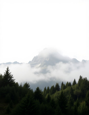 Mountain landscape with fog in the morning, closeup of photo