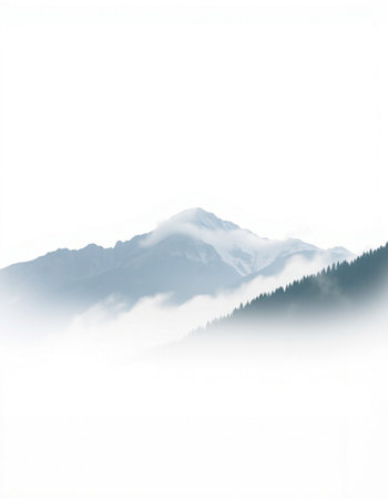 Beautiful mountain landscape with fog in the morning on a white background