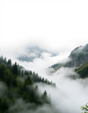 Mountain landscape with fog and mist in the italian alps