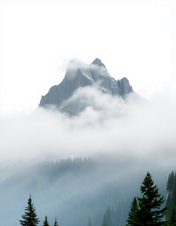 Mountains in the fog, Banff National Park, Alberta, Canadaの写真素材