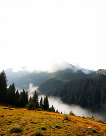 mountain landscape with fog in the morning. Carpathian, Ukraine