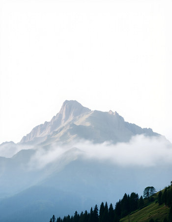 Beautiful mountain landscape in the Alps with fog and clouds, Switzerlandの写真素材