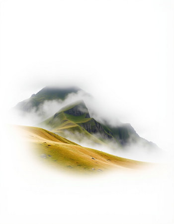 Mountain landscape on a foggy day. Caucasus, Russia.の写真素材