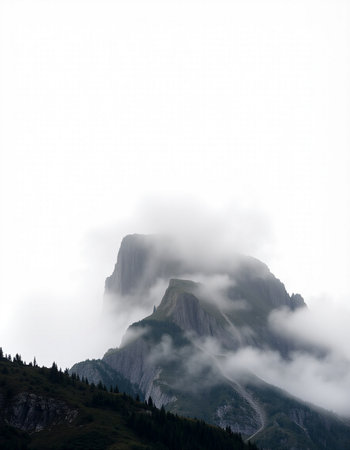 Mountain landscape with fog and clouds. Dolomites, Italyの写真素材