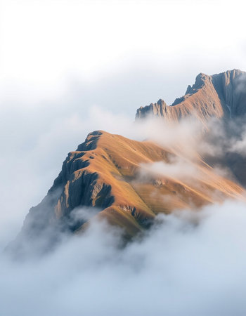 Beautiful mountain landscape in the clouds. Caucasus Mountains, Georgia.