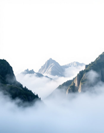Mountain landscape in the clouds. Caucasus, Dombay.