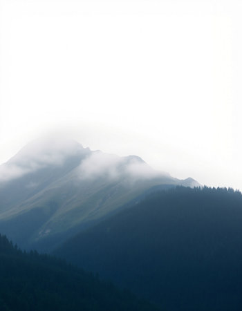 Mountain landscape with fog and clouds, Carpathians, Ukraine