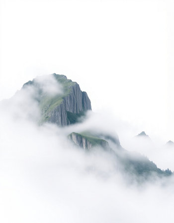 Mountain landscape in the clouds. Caucasus, Dombai, Russiaの写真素材