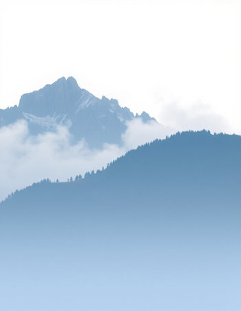 Mountains in the clouds on a sunny day. 3d illustration