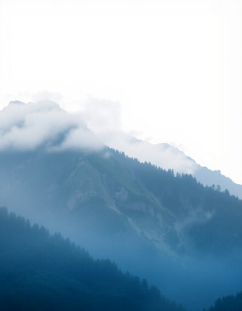 Mountain landscape with fog and clouds. Caucasus Mountains, Georgia.