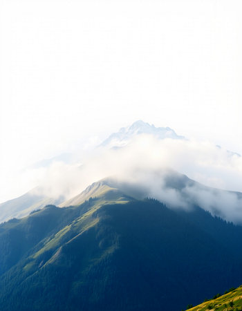 Mountain landscape with clouds and fog. Caucasus Mountains, Georgia.の写真素材