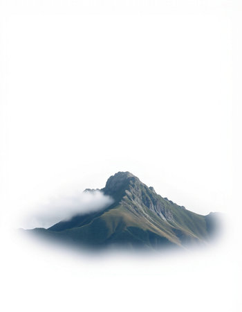 Mountains in the clouds, isolated on a white background.の写真素材