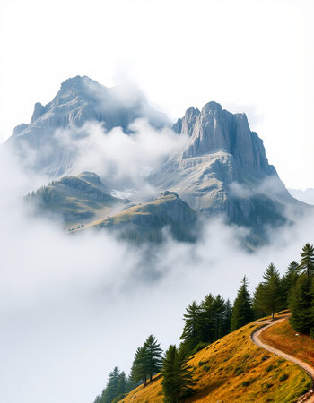 Foggy mountain landscape in the Dolomites, Italy.の写真素材