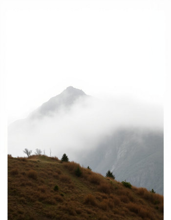 Mountain landscape with fog in the morning. Caucasus Mountains, Georgia.の写真素材