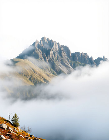 Mountain landscape with clouds and fog. Dolomites, Italy
