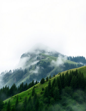 Foggy mountain landscape in the Carpathian Mountains, Ukraine