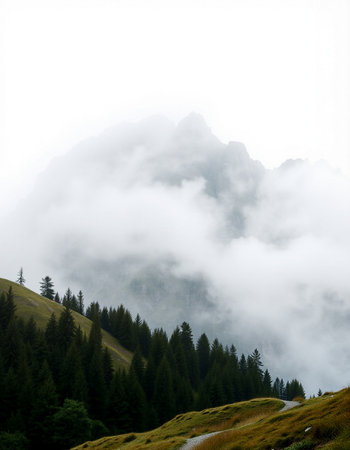 mountain landscape in the clouds, Dolomites, Italy.