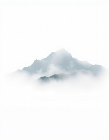 Landscape of mountain with fog on white background.の写真素材