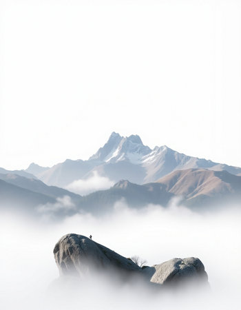 Mountain landscape with fogの写真素材
