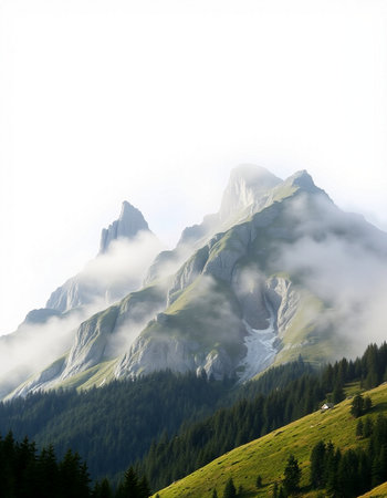 Mountains in the clouds in the Dolomites, Italy.