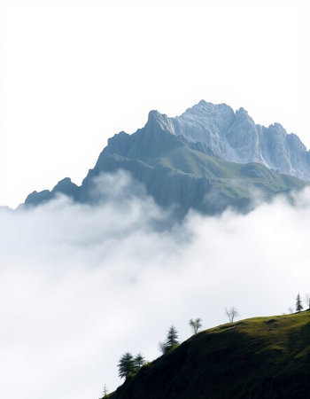 Mountain landscape in the clouds.の写真素材
