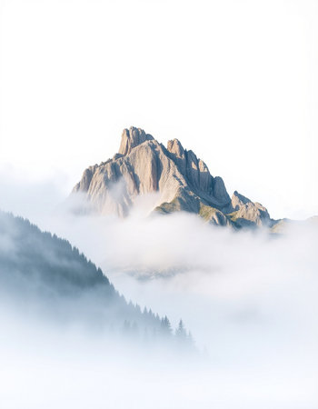 Mountains in the fog in the morning, Dolomites, Italyの写真素材