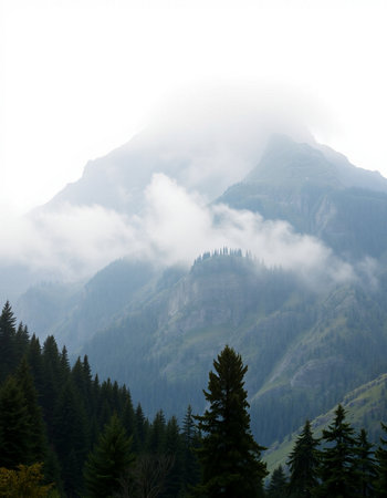 Mountains in the clouds in the summer, Caucasus, Russia.の写真素材