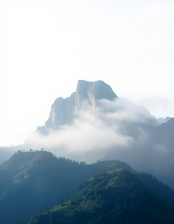 Mountain landscape with fog in the morning. Dolomites, Italy
