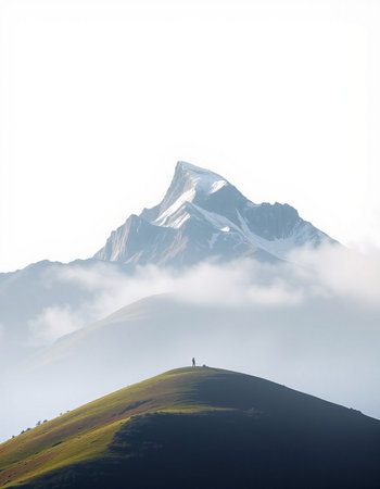 Mountain landscape with snow and fog. Caucasus Mountains, Georgia.の写真素材
