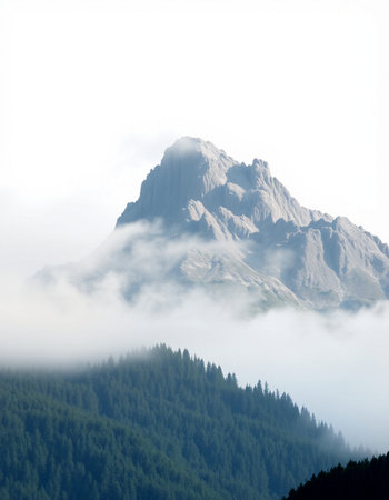 Mountain landscape with fog in the morning.の写真素材