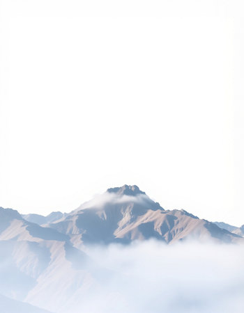 mountains in the clouds on a white background.の写真素材