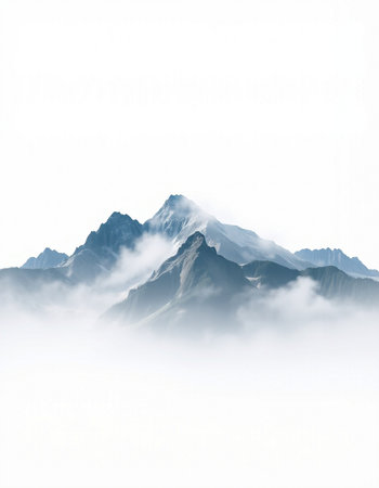Mountains covered with clouds in the fog on a white background.の写真素材