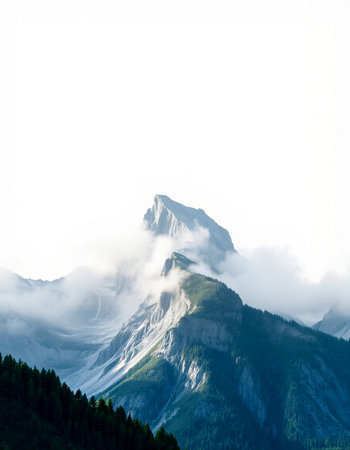 Mountain landscape with clouds and fog in the morning, Switzerland.