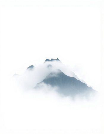Mountain landscape in the mist, isolated on a white background.の写真素材