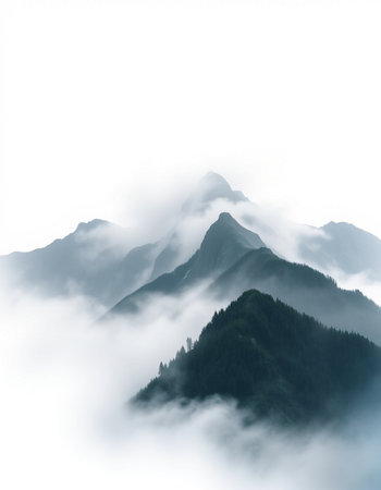 Mountains in the clouds on a foggy day. Caucasus, Russiaの写真素材