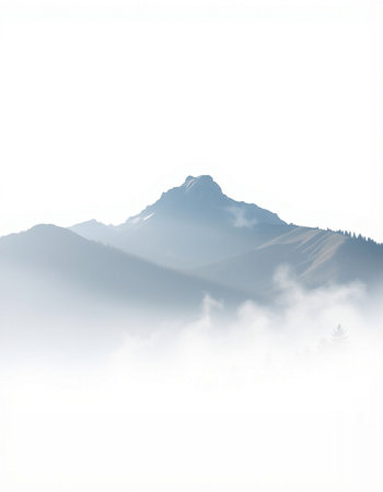 Mountain landscape with fog in the morning. Beautiful natural background.の写真素材
