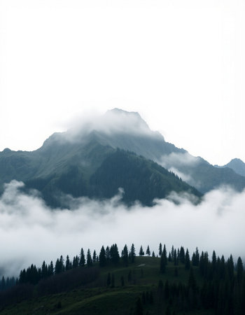 Mountain landscape in the clouds. Russia, Caucasus, Abkhaziaの写真素材