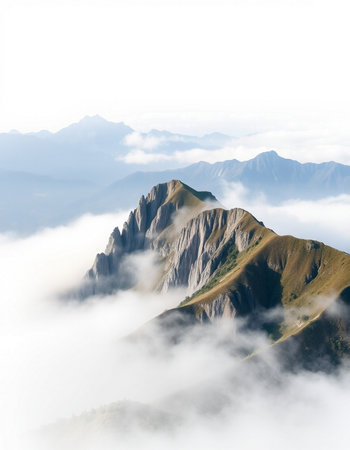 Mountain landscape with clouds and fog. Caucasus Mountains, Georgia.