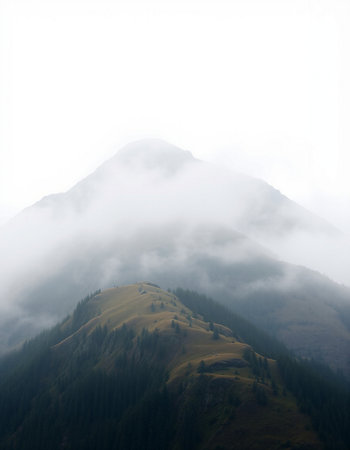 Mountain landscape with clouds and fog. Caucasus Mountains, Georgia.の写真素材