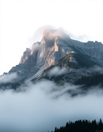 Dolomites mountains in the fog, Italy, Europe.の写真素材