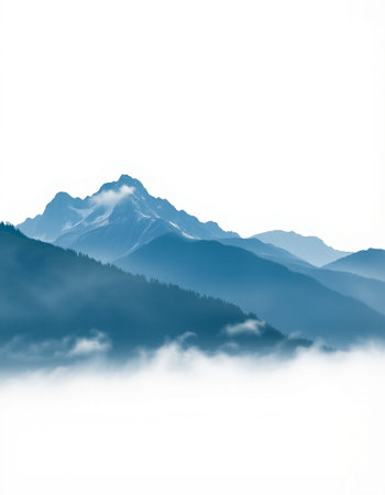Mountain landscape with fog on a white background. Vector illustration.の写真素材