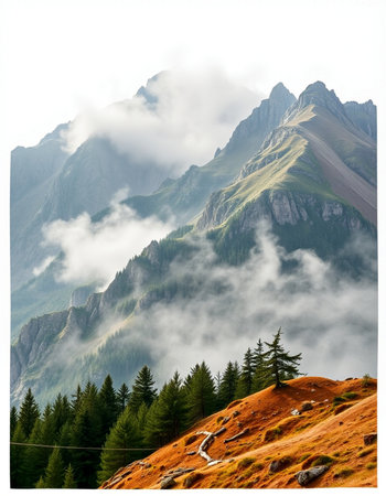 Mountain landscape in the clouds.