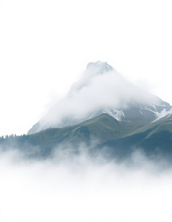 Mountains in the clouds, on a white background