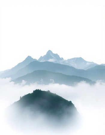 Mountain landscape with fog on the top of the mountain. Natural background.の写真素材