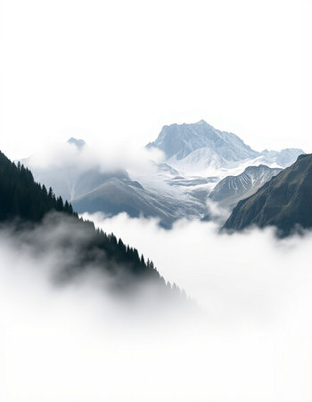 Mountain landscape with clouds and fog.の写真素材